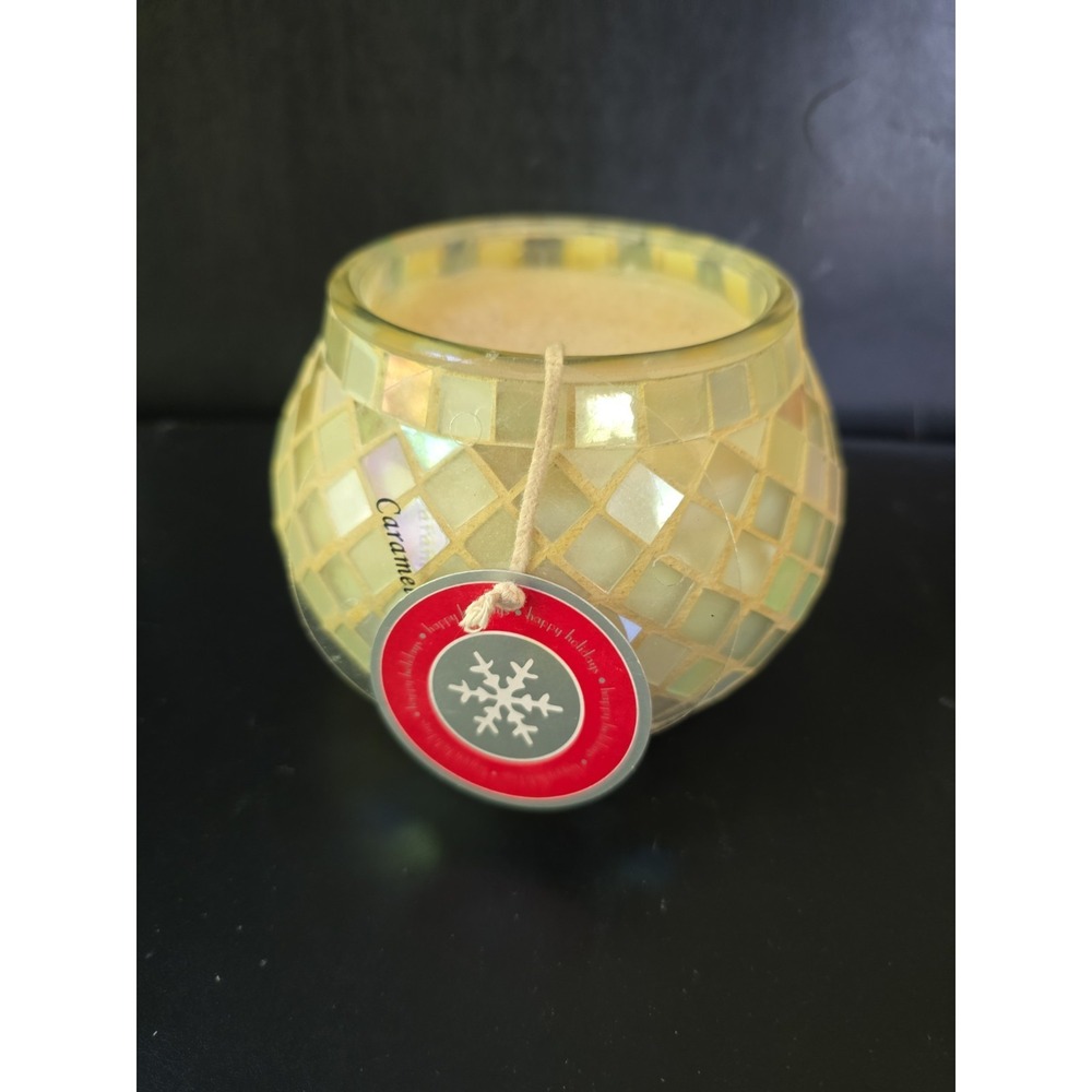 Mosaic Pretty Glass Candle  Bowl Caramel Pecan Scentedn New Kohls 11.3 Oz Candle